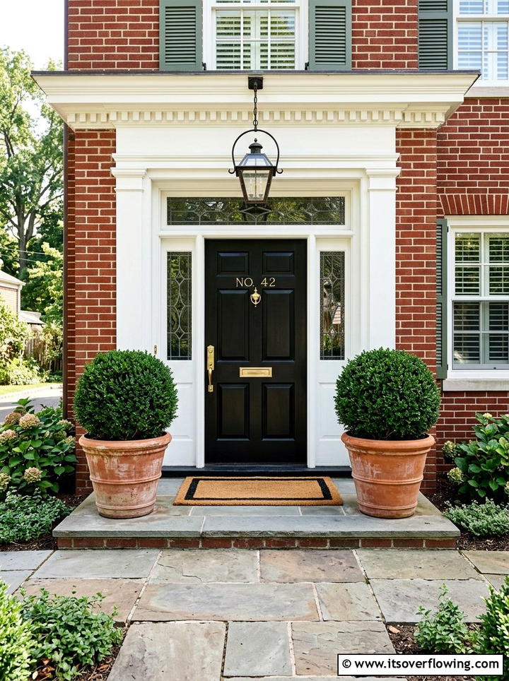 Symmetrical front door pots - 25 front porch ideas with terracotta pots