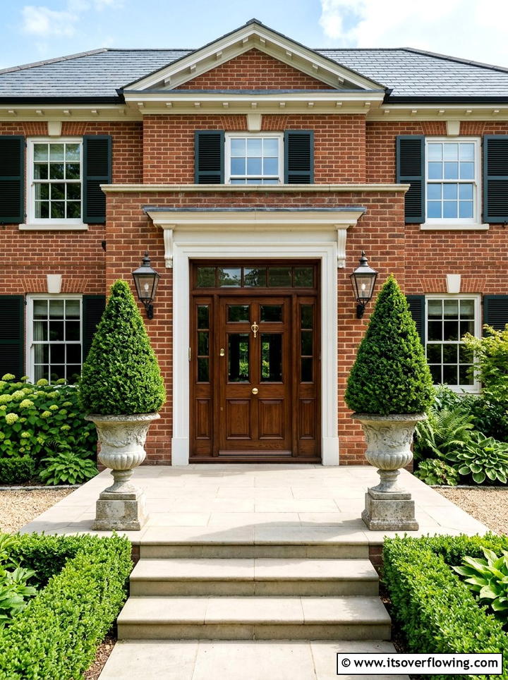 Symmetrical front door topiaries - 25 front porch ideas with topiaries