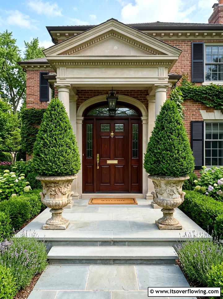 Symmetrical front porch topiary - 25 front porch decor ideas with mini trees