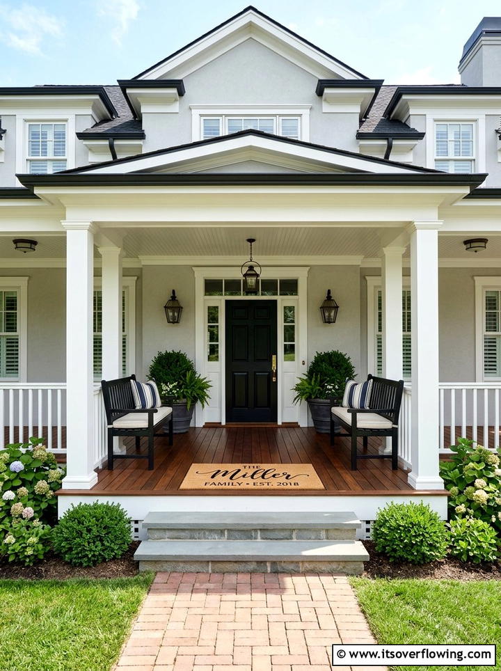 Symmetrical porch layout - 25 front porch ideas with personalized mat