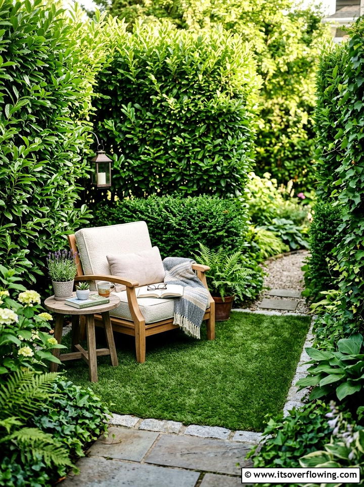 Synthetic Grass Seating Nook - 25 small garden ideas with artificial turf
