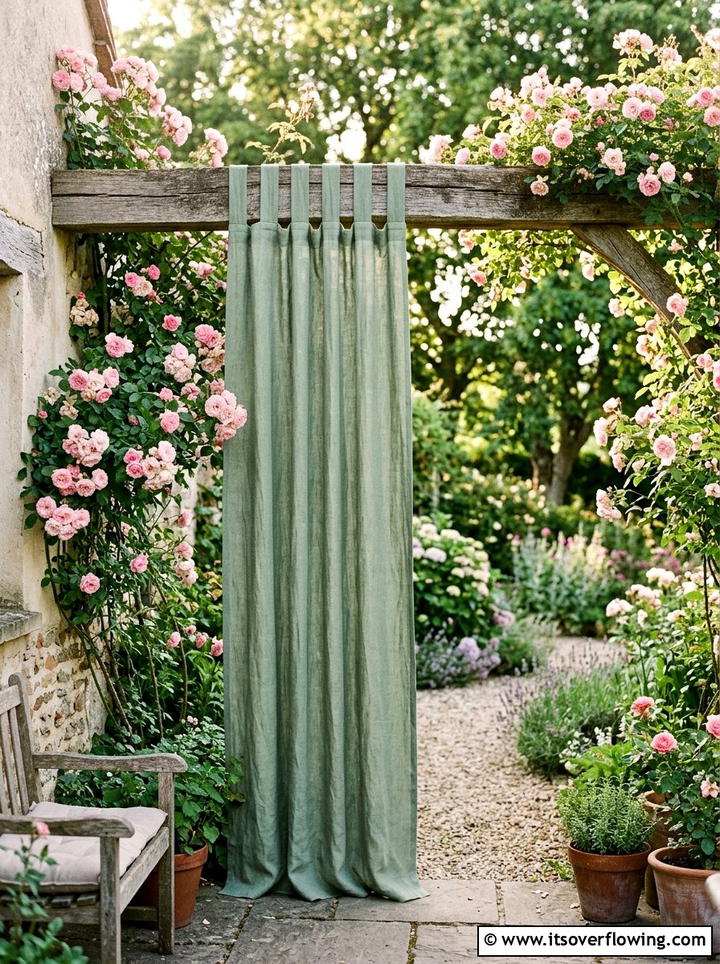 Tab top outdoor panels - 25 garden decor ideas with pergola curtains