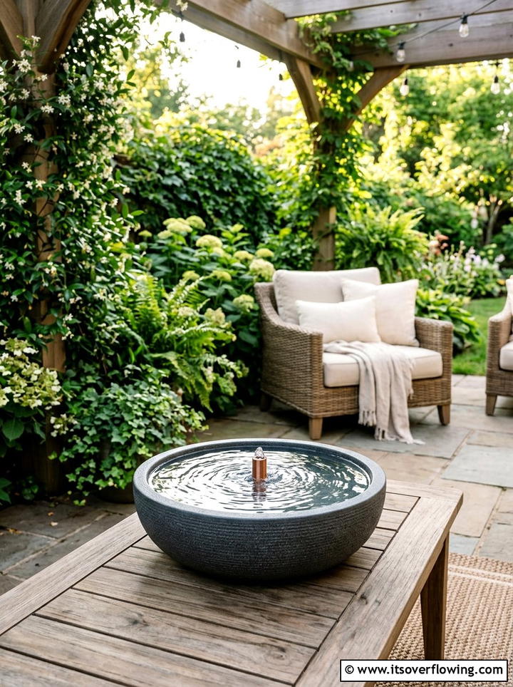 Tabletop water bowl for patio - 25 backyard decorating ideas with water bowls