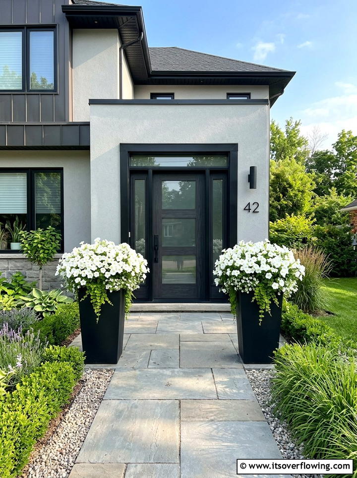 Tall Black Planters With White Flowers - 25 garden design ideas with bold contrast