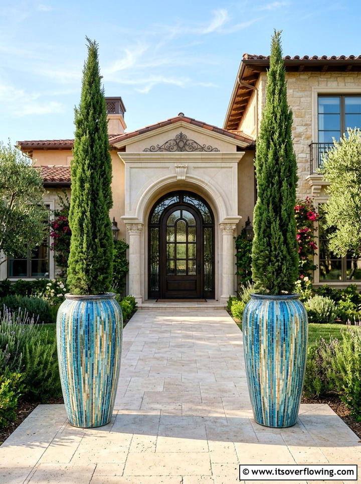 Tall Ceramic Tile Planters - 25 creative garden ideas with mosaic planters