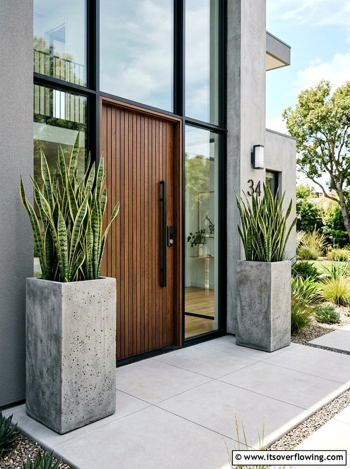 Tall Concrete Pot - 25 front porch ideas with real plants
