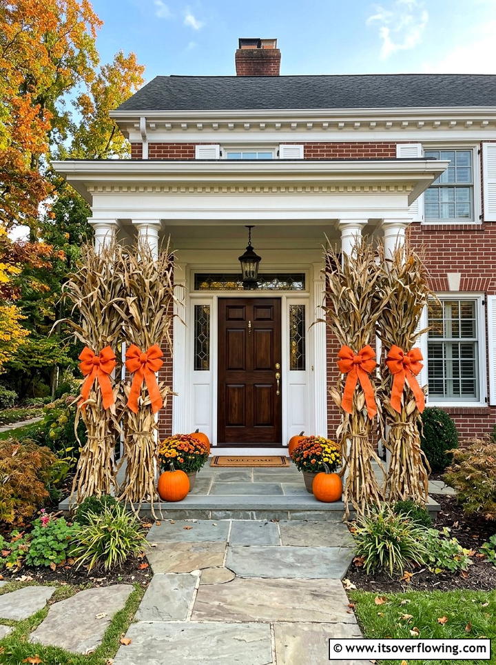 Tall Corn Stalk Door Framing - 25 front porch ideas with fall decor