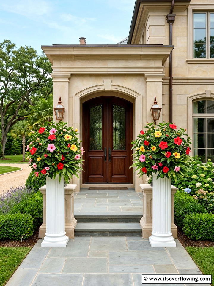Tall Entrance Planters - 25 front porch decor ideas with florals