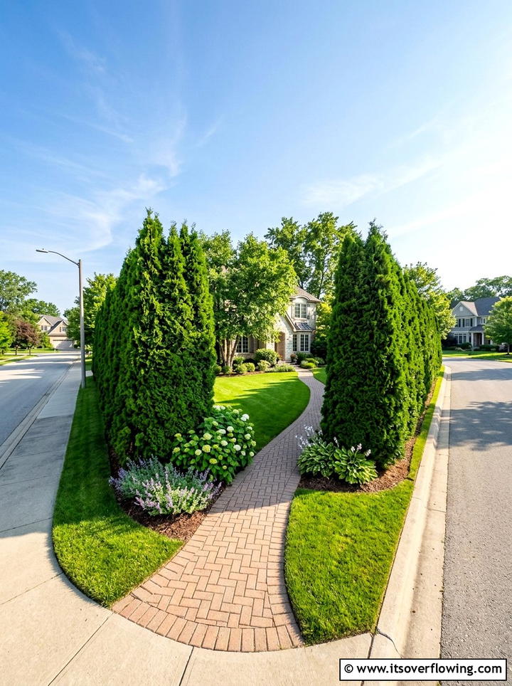 Tall Evergreen Privacy Hedge - 25 backyard ideas for corner lots