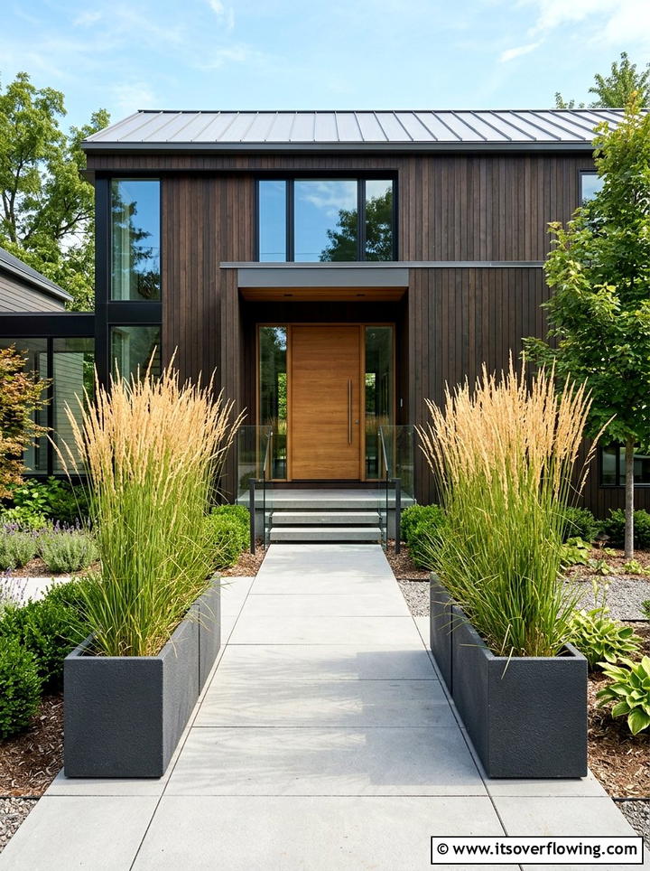 Tall Ornamental Grasses In Modern Containers - 25 front porch ideas with low maintenance plants