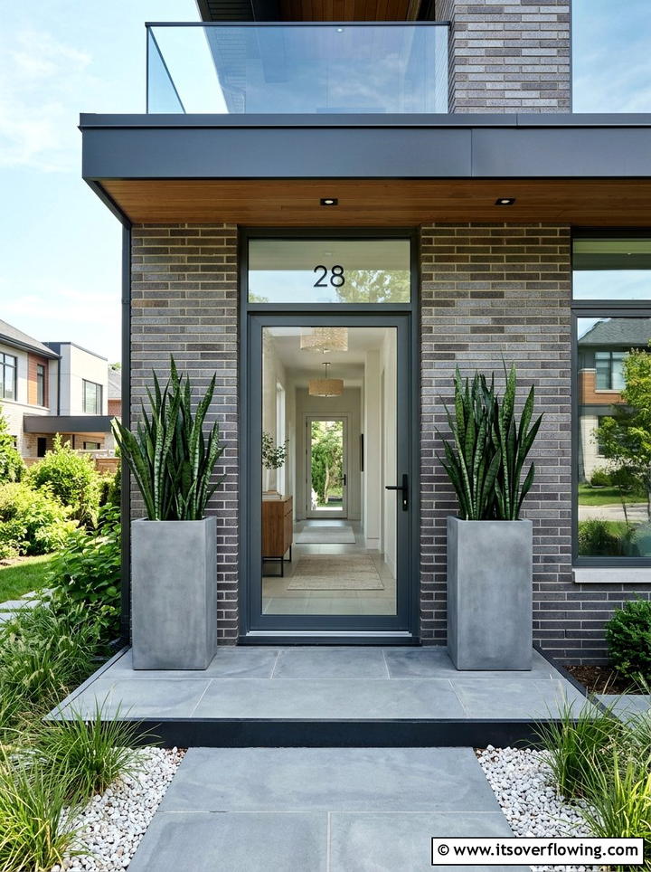 Tall Rectangular Cement Pots - 25 front porch ideas with concrete planters