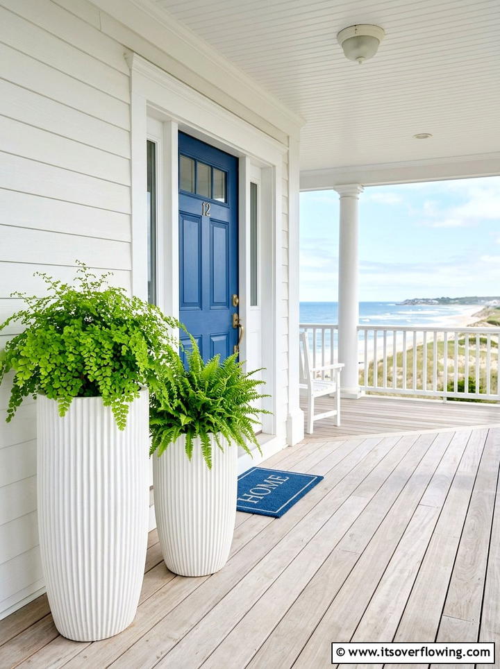 Tall White Fluted Planters - 25 front porch decor ideas with pedestal planters