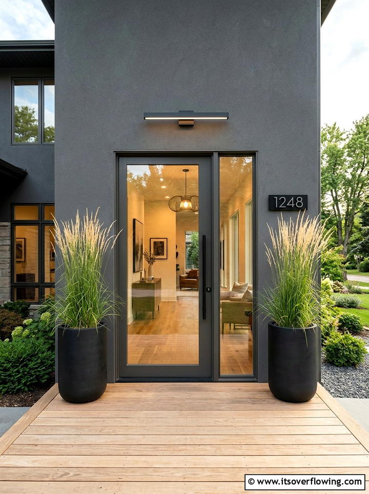 Tall black planters - 25 front porch ideas with modern style