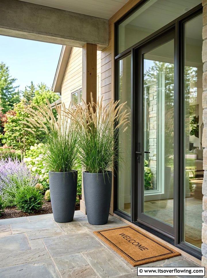 Tall grass in planters for porch - 25 front porch decor ideas with greenery