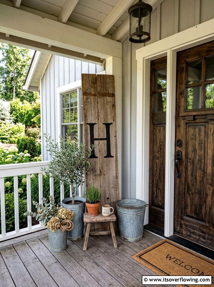 Tall porch leaner sign with letter - 25 front porch ideas with monogram decor