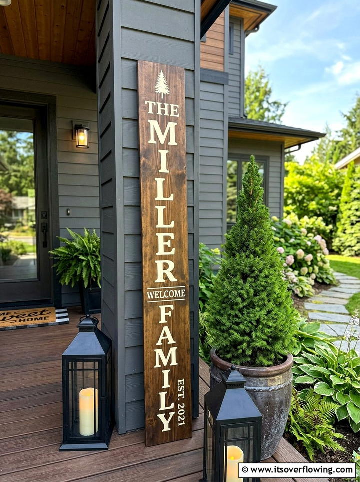 Tall vertical porch sign - 25 front porch decor ideas with personalized welcome sign