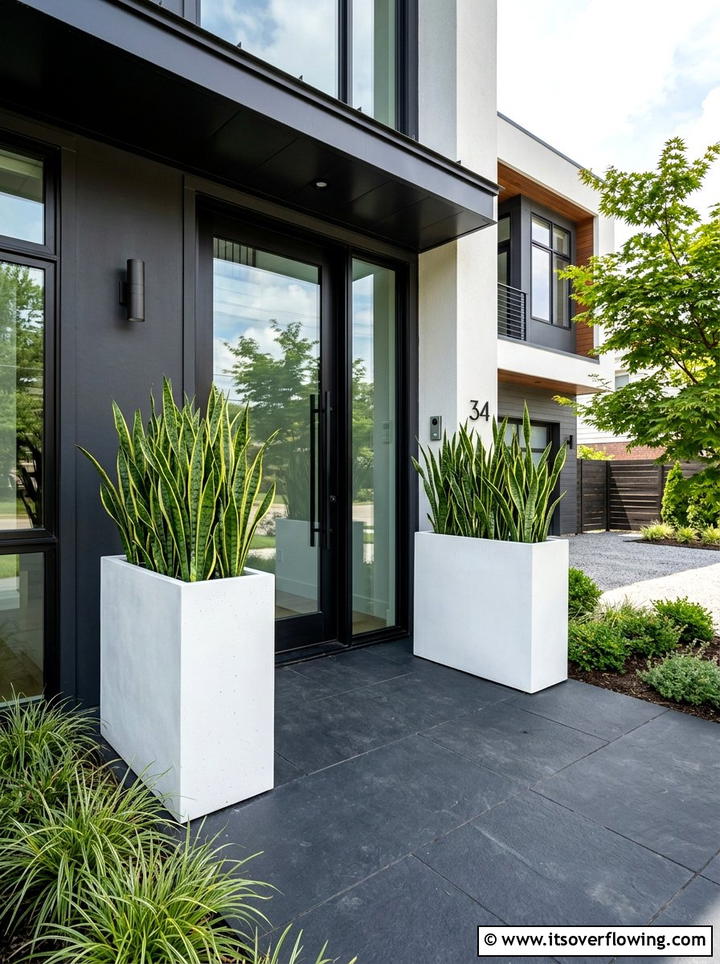 Tall white rectangular planter - 25 front porch decor ideas with planters