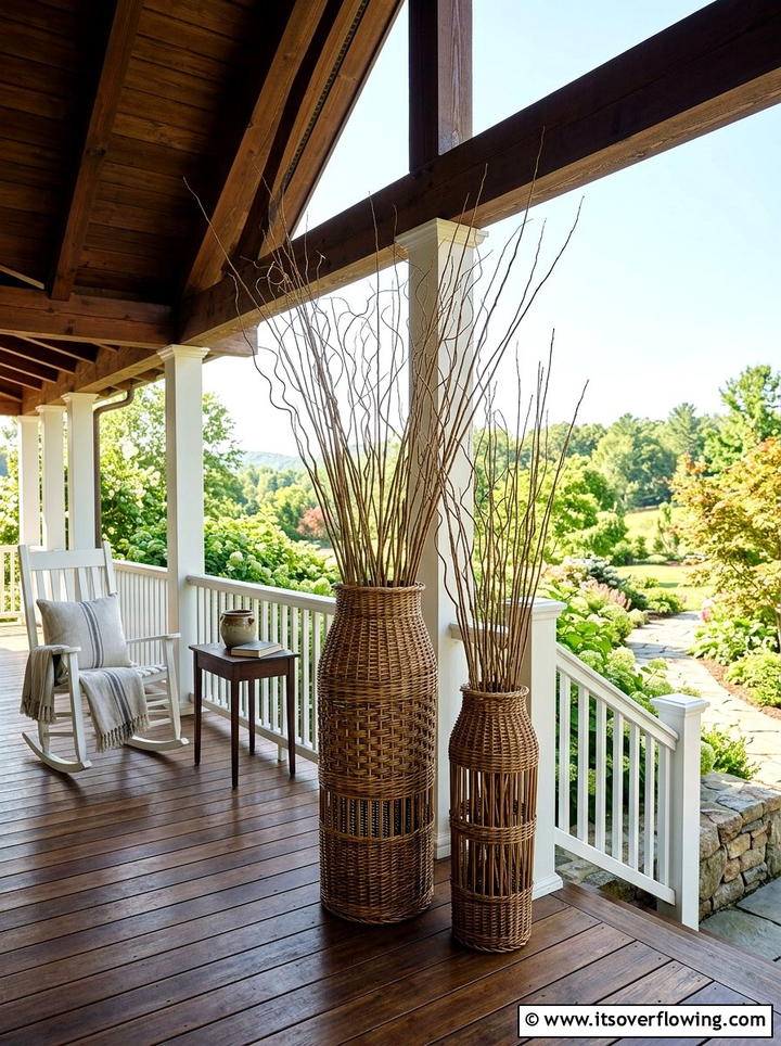 Tall woven corner baskets - 25 front porch decor ideas with baskets