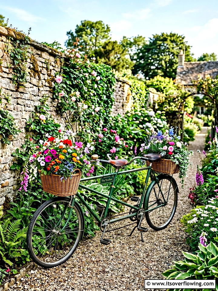 Tandem Bicycle Garden Accent - 25 upcycled garden ideas with old bicycles
