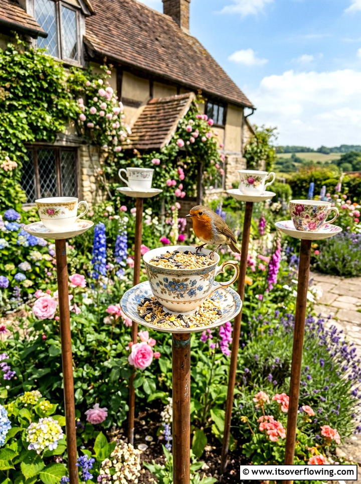 Tea Cup Bird Feeder - 25 recycled garden ideas