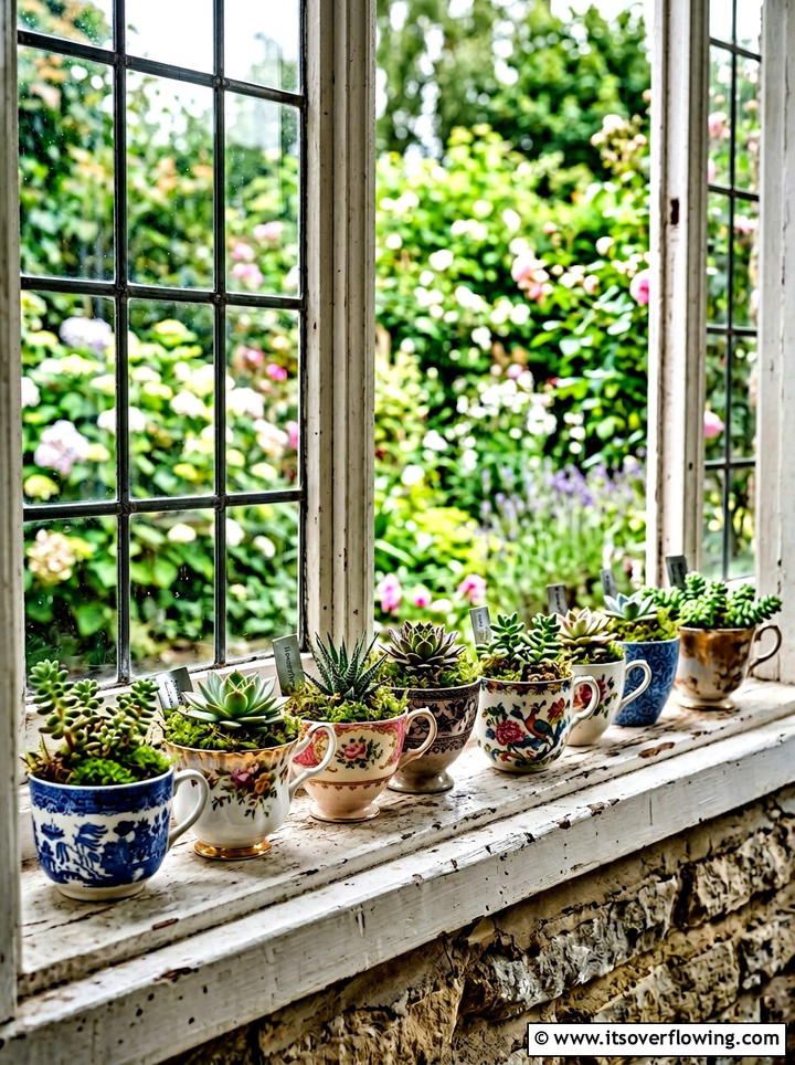 Tea Cup Container Garden - 25 upcycled garden ideas for shaded spaces