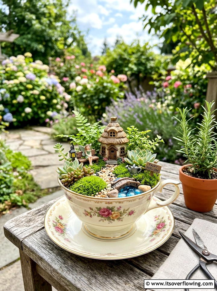 Tea Cup Fairy Garden - 25 recycled garden ideas for patio decor