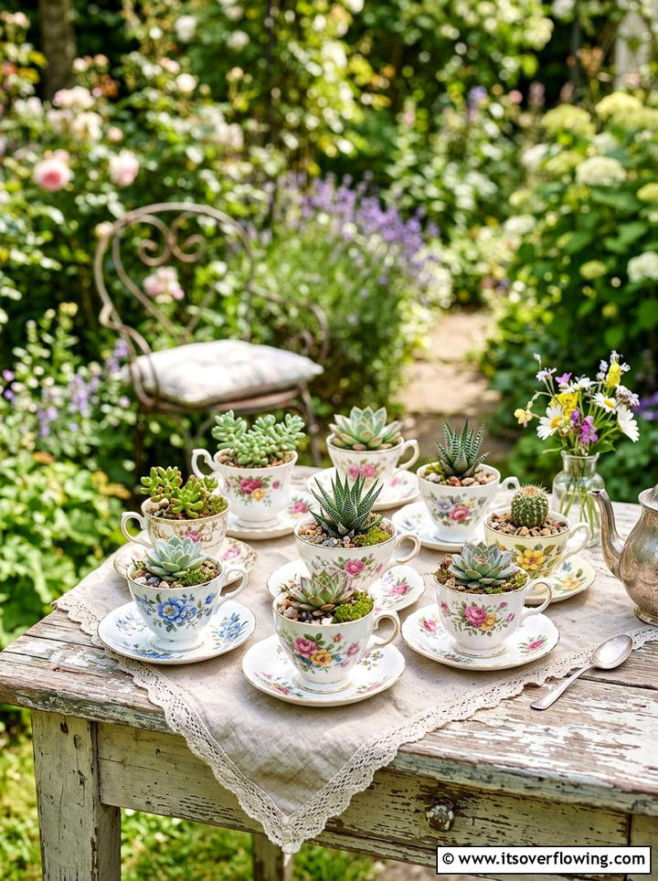 Tea Cup Planter - 25 upcycled garden ideas with rustic style