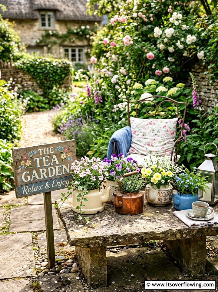 Tea Kettle Garden - 25 upcycled garden ideas with garden signs