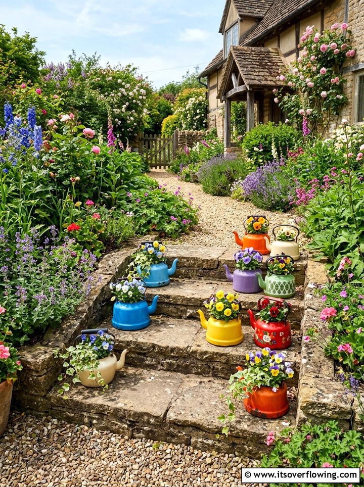 Tea Kettle Planter - 25 reusing old things ideas for container garden