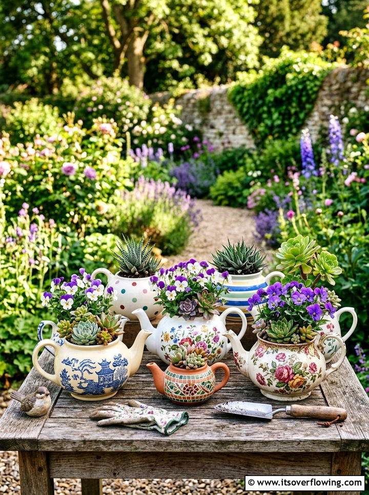 Tea Pot Planter - 25 recycled garden ideas for backyard decor