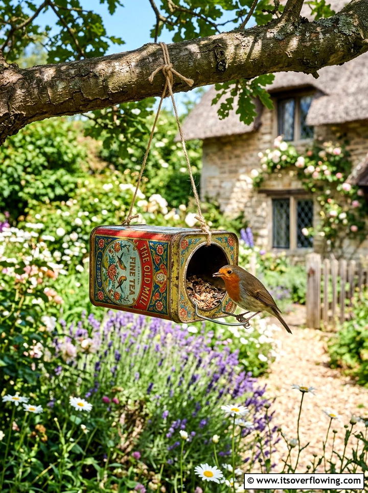 Tea Tin Bird Feeder - 25 reusing old things ideas for bird feeders