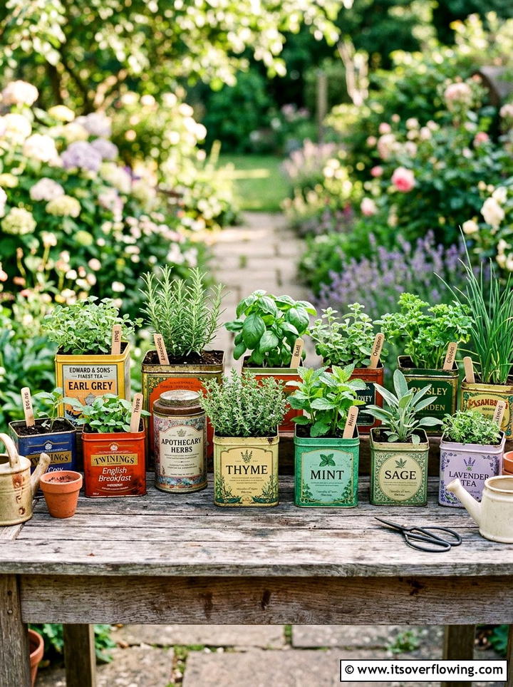 Tea Tin Herb Garden - 25 reusing old things ideas for patio