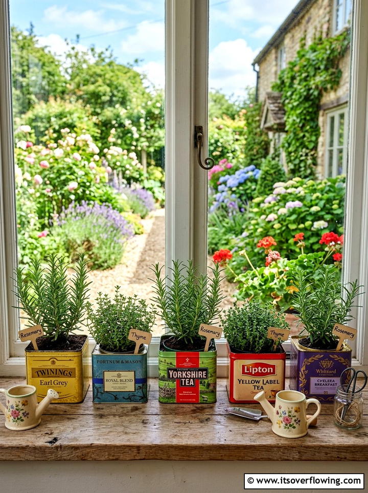 Tea Tin Herb Garden - 25 upcycled garden ideas for renters