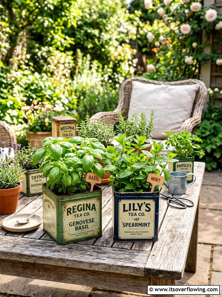 Tea Tin Herb Garden - 25 upcycled garden ideas for year round decor