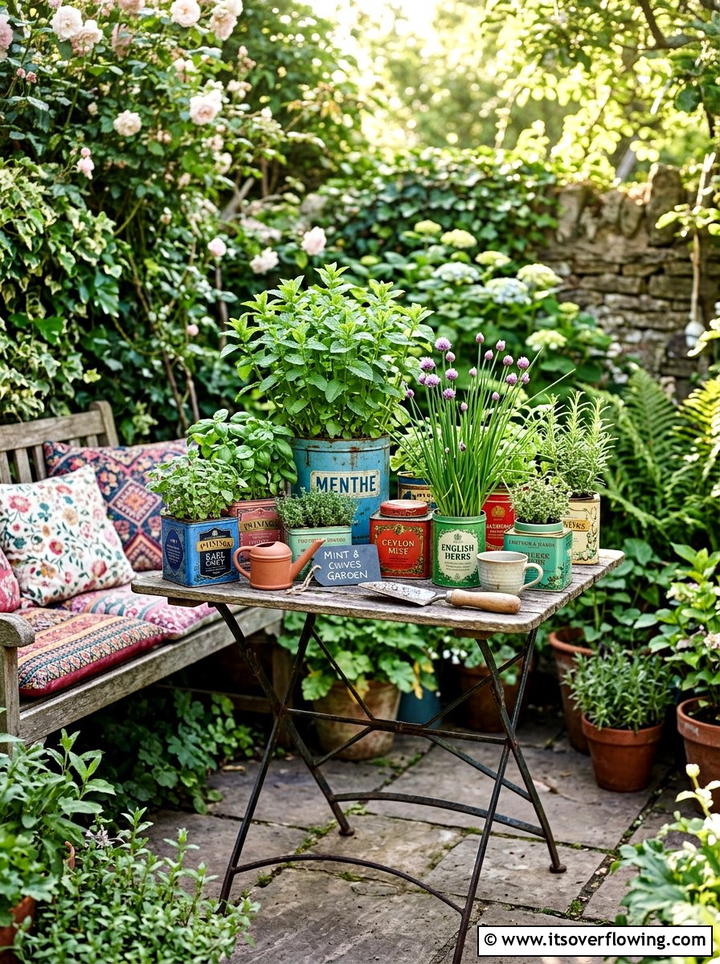 Tea Tin Herb Garden - 25 backyard decorating ideas with herb stations