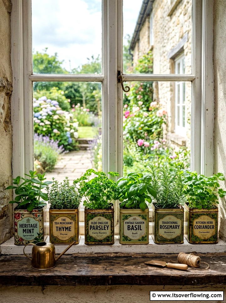 Tea Tin Windowsill Garden - 25 cheap garden ideas with simple planters