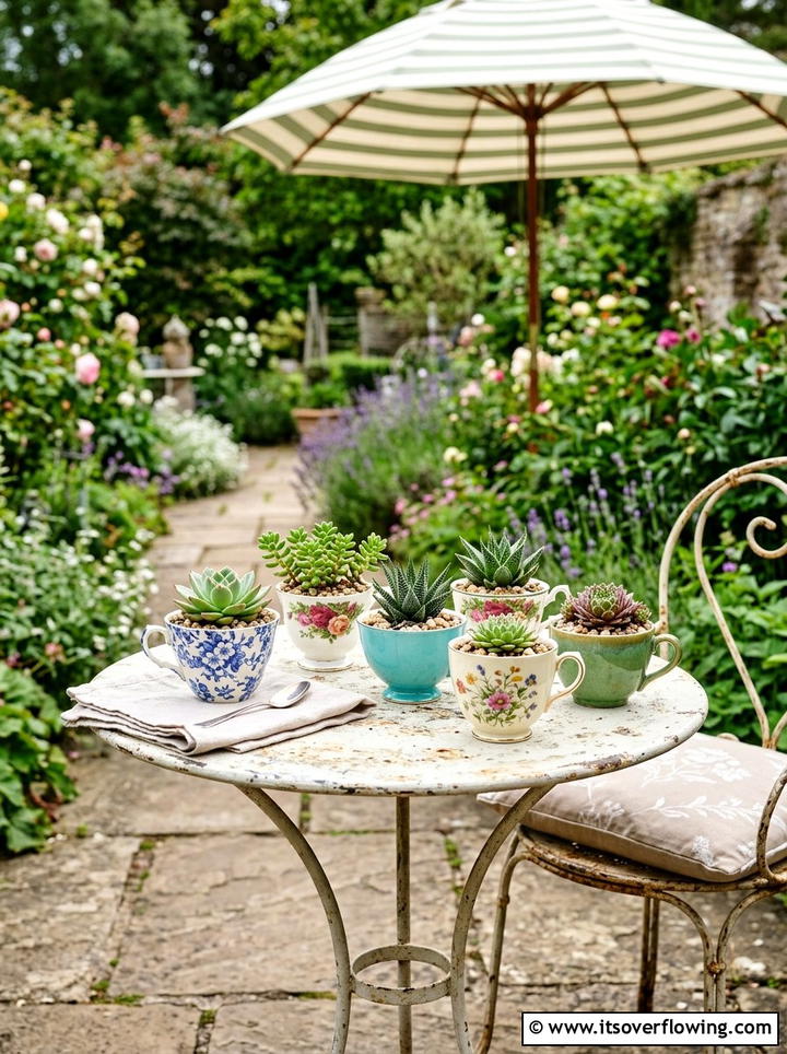 Tea cup succulent planter - 25 upcycled garden ideas diy