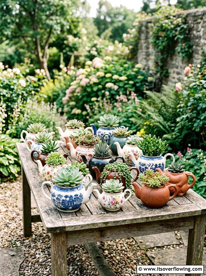 Tea pot succulent garden - 25 reusing old things ideas for garden