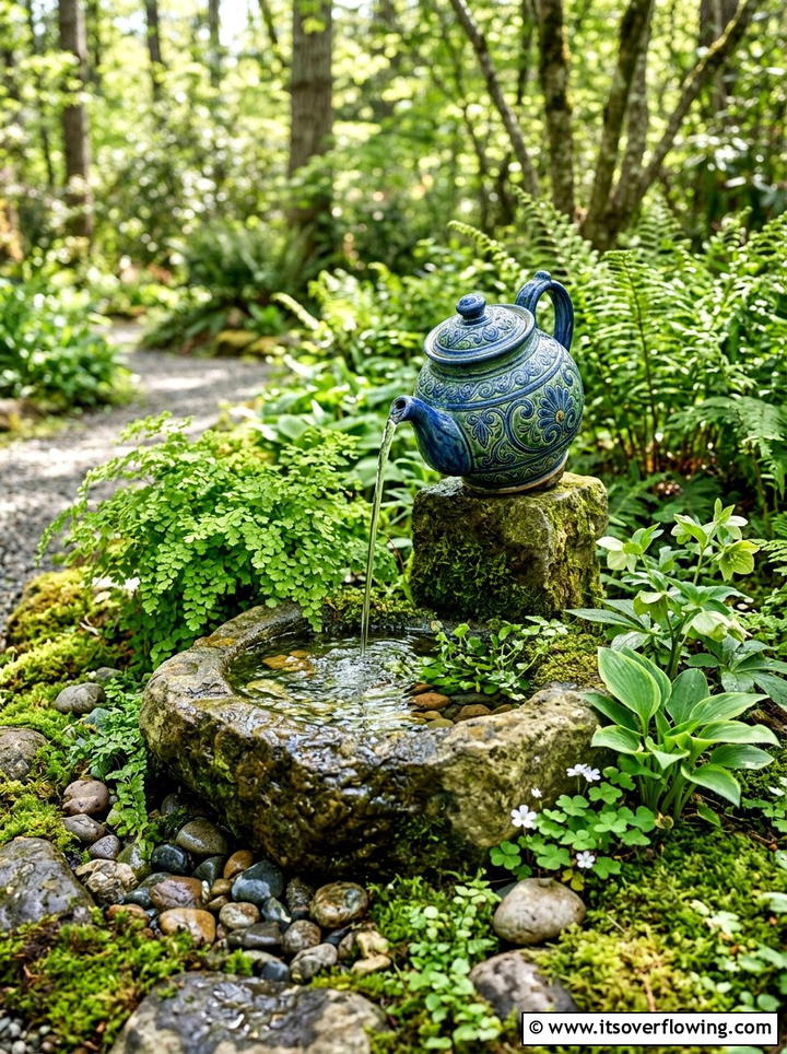 Tea pot water fountain - 25 reusing old things ideas for garden art