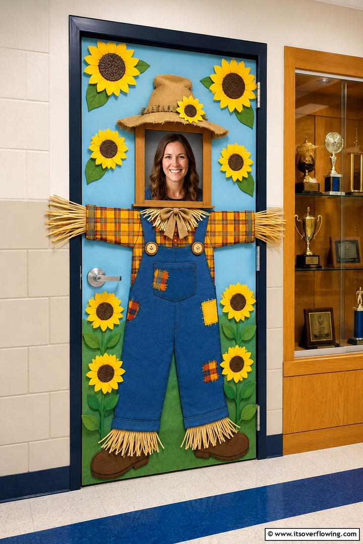 Teacher as Scarecrow - 50 Fall Door Decor Classroom Ideas for Cozy Entryways