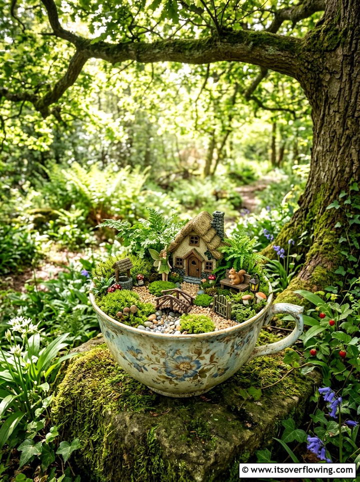 Teacup Fairy Garden - 25 recycled garden ideas with chipped dishes