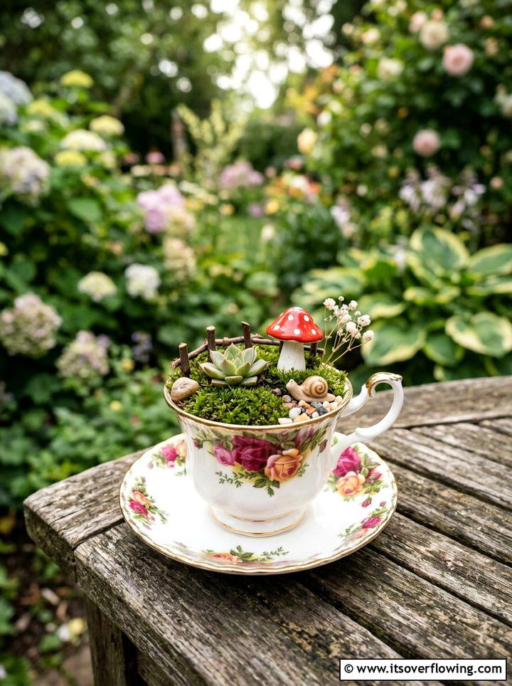 Teacup Fairy Garden - 25 garden ideas with fairy gardens