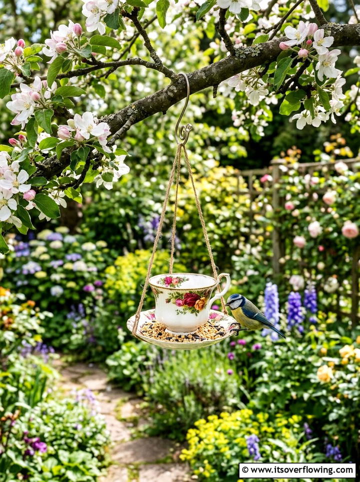 Teacup Saucer Bird Feeder - 25 reusing old things ideas for bird feeders