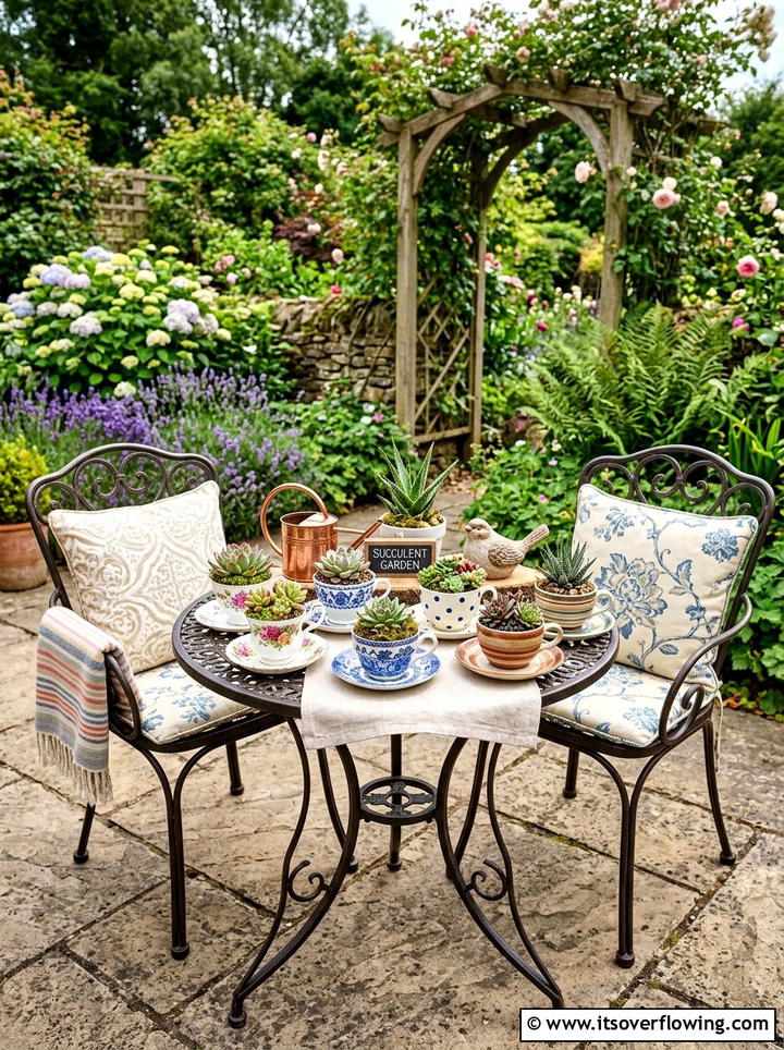 Teacup Succulent Garden - 25 recycled garden ideas for small spaces