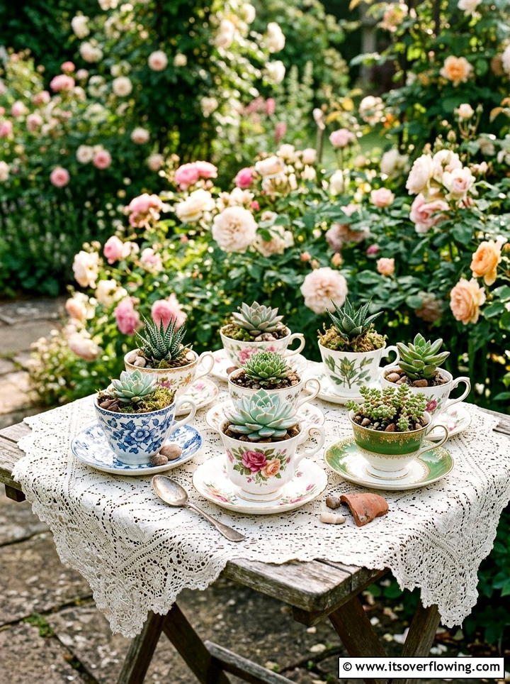 Teacup Succulent Planter - 25 garden decor ideas on a budget