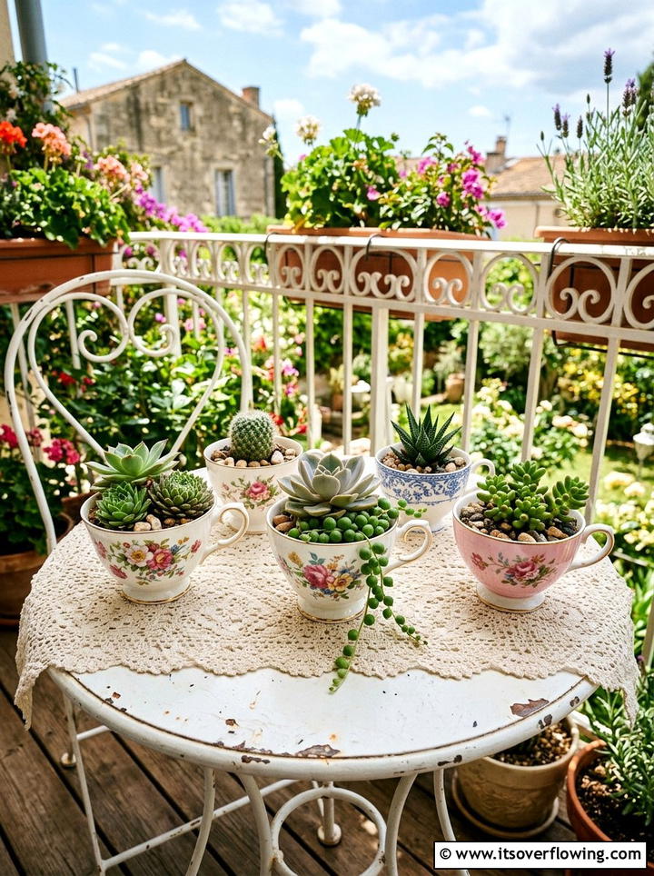 Teacup Succulent - 25 upcycled garden ideas for renters