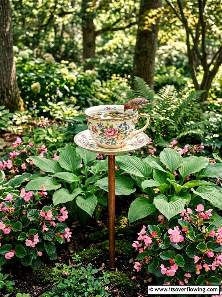 Teacup bird bath - 25 upcycled garden ideas with bird baths