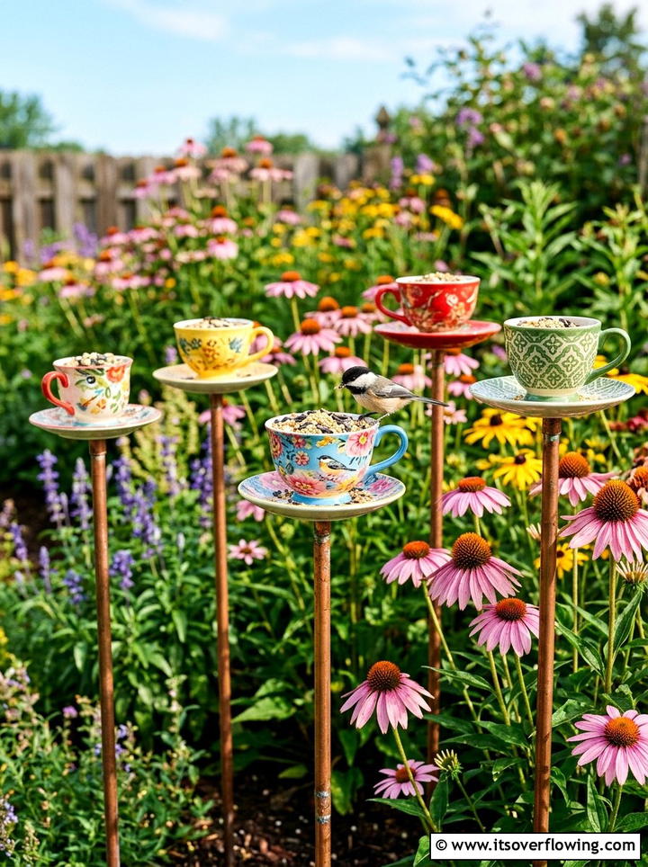 Teacup bird feeder - 25 upcycled garden ideas for sunny spaces