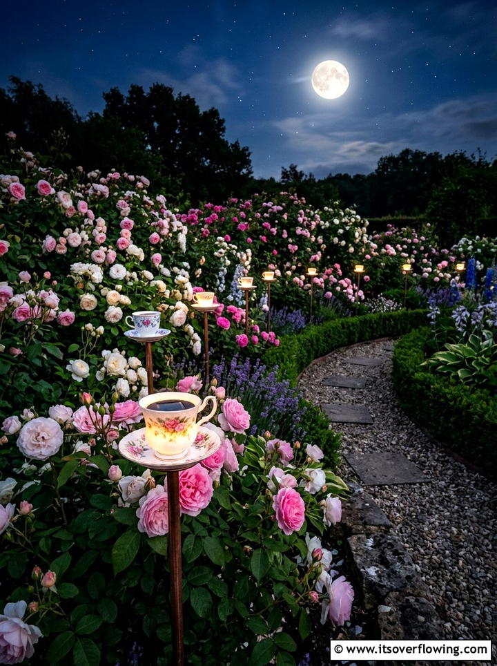 Teacup solar lights - 25 reusing old things ideas for outdoor lighting