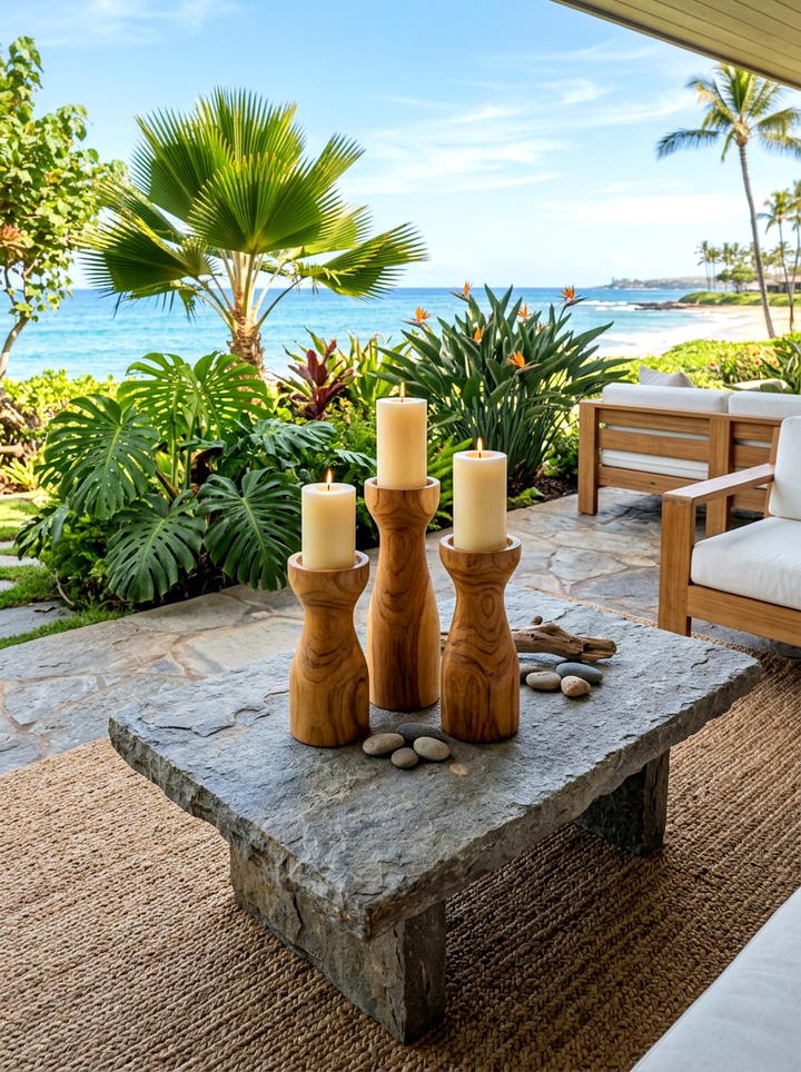 Teak Pillar Holder - 25 backyard decorating ideas with candle holders